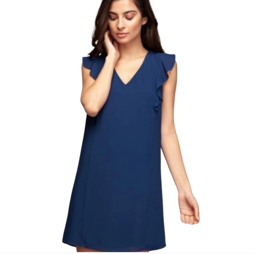 Naked Zebra Mini Dress blue  Navy V  Neck A-Line‎ Dress  Ruffle Sleeves Size S